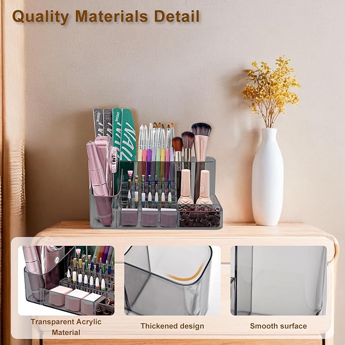ANRUI Nail Drill Holder, 28 Holes Nail Drill Machine & Bits Storage Box, Acrylic Nail Drill Bit Holder, Professional Nail Drill Organizer Box for Manicure Tools - Grey