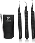 Lash Tweezers Set – Professional Eyelash Extension Tweezers Kit with Case & Brush – 3 Precision Lash Tweezers for Volume, Isolation & Classic Lashes – Anti-Static, Non-Slip Grip