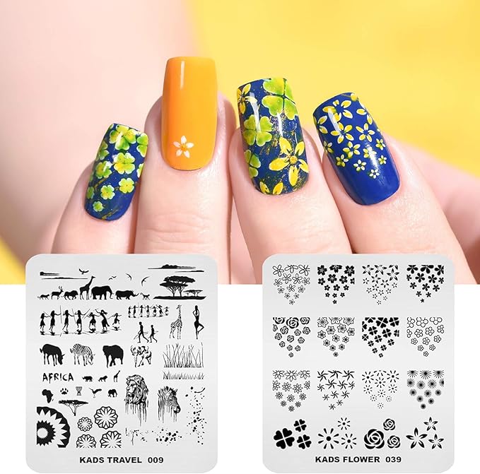 KADS 6 Nail Stamping Plates Set +1 Nail Template Organizer Case Nail Stamp Set Nail DIY Tool