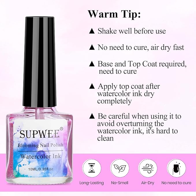2 In 1 Marble Nail Polish and Holographicge Nail Polish Marble Watercolor Ink Nails Painting Blooming Gel Polish Nails Art Design 001