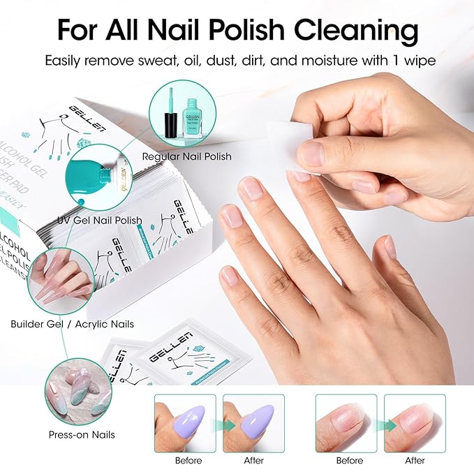 Gellen Gel Polish Remover Pad Kit, Acetone Polish Remover Pads & Alcohol Pads Cleanser Wipes, 400 Pack Travel Kit Professional Individually Wrapped Quick Easy with Glycerin Moisturizing
