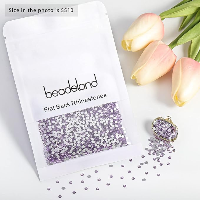 Beadsland Flat Back Crystal Rhinestones Round Gems for Nail Art and Craft Glue Fix, Violet, 2.7-2.9mm, SS10/1440pcs