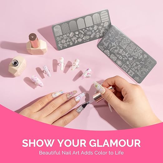 MelodySusie 2PCS Nail Foil Glue Gel and 2PCS Stamping Plates, 15ML Soak Off LED/LUV Foil Transfer Adhesive for Nail Art, Professional Strong Sticky Base for Nail Foils & Stickers