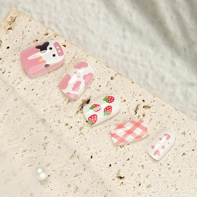 Cute Press on Nails for Kids,Girls Trendy Stuff Fake Nail Kit for Ages 5-12, Pre-glue Glitter Short Acrylic Nail Stick on Nails, Great for Girl Birthday Gifts, Parties&Makeovers Decoration