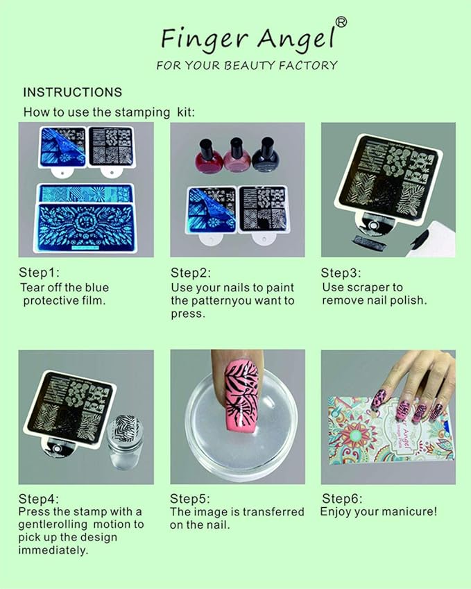 8pcs Nail Stamp Plates + Nail Stamper with Scraper+ 1 Pcs storage bag Nails Art Stamping Plate Scraper Stamper Set Leaves Flowers Animal Template Image (V17-24)