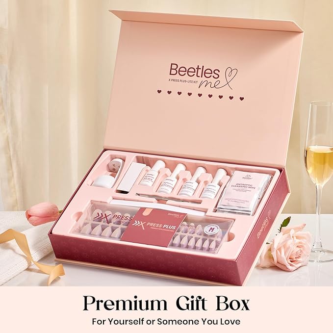 Beetles X Press Cat Eye Nails Kit - 7 Colors Nude Cat Eye Press On Nails Medium Almond | 224Pcs 16 Sizes All-in-One Kit With Nail Glue,Remover,Builder Top Coat,Nail Lamp Gift For Women