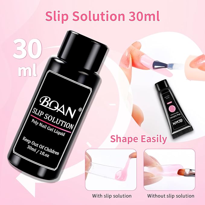 BQAN Poly Nail Gel Kit,3 Colors Poly Extension Gel With Dual Forms Builder Extension for Nail Tech DIY at Home Manicure Set (Pink&Nude)