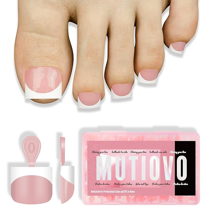 Extra Short Toe Nail White French Tip BABY PINK,Soft Gel False Toenail Extension Kit,Thick Sharp Square Press On,Need Builder Gel & Apply Top Coat, No Glue included,for DIY x16 Sizes 224 pcs