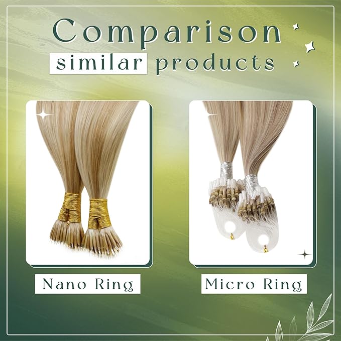 RUNATURE Nano Hair Extensions Real Human Hair Long Nano Beads Hair Extensions Human Hair Blonde Highlight Honey Blonde 18 Inch 50 Gram