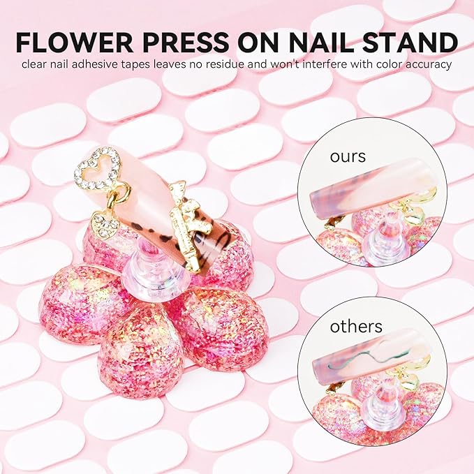 Nail Stand for Press On Fake Nails Painting Display Practice, Powerful Magnetic Nail Holder for Diy Design, Single Flower Nail Stand with 200 PCS Double-Sided Tapes, Nail Tools for Home Salon