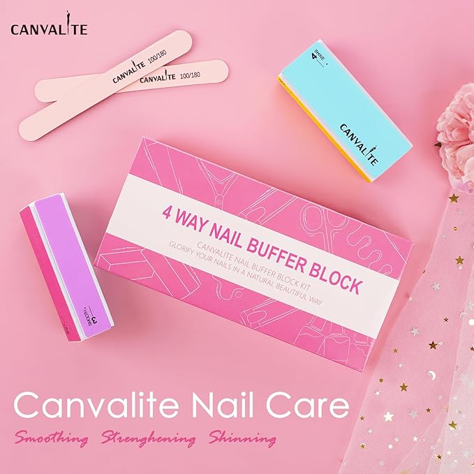 Canvalite Nail Files and Buffers, Shapes/Smooths/Shines Multi-Functional File & Polishing Buffing Block with 100/180 Grit Emery Boards, 14pcs Manicure Kit Natural Nail Care
