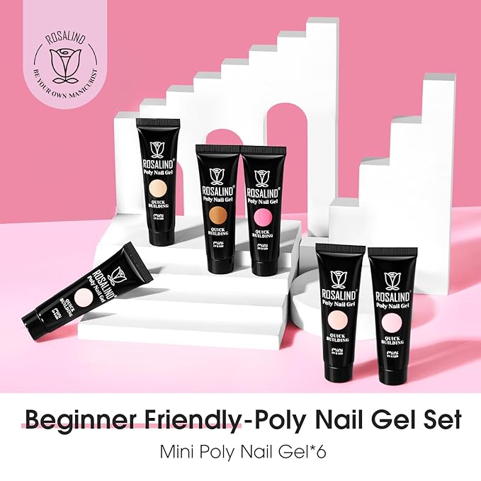 ROSALIND White Nude Brown Christmas Poly Nail Gel, 6 Colors 0.34 oz/10 ml Poly Extension Gel Nail Enhancement Builder for French Manicure Home Salon Design Need U V/LED Lamp Fall Colors
