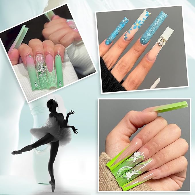 LIONVISON No C Curve Square Nail Tips, XXL 12 Sizes Tapered Square Nails Tips Half Cover Extra Long Clear Straight Nail Tips 240PCS for Nails Art with Box