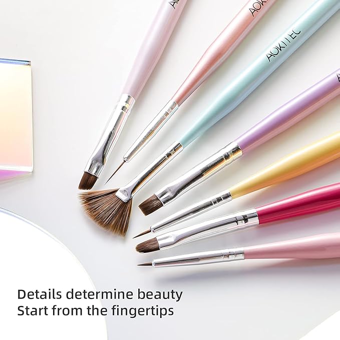 Aokitec 7 Pcs Nail Art Brushes Set, Professional Nail Paint Brush Kit,Manicure Detail Design Tools for Painting Carving,Extensional,Builder Gel DIY