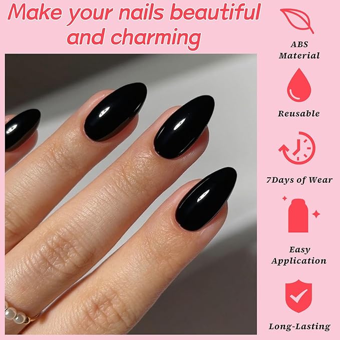 120pc Black Almond Press on Nails Short Fake Nails Press ons for Women Acrylic Nails Press on Nails&Glue Tabs, Short Black Press on Nails Almond False Nail Tip Stick on Artificial Fingernail