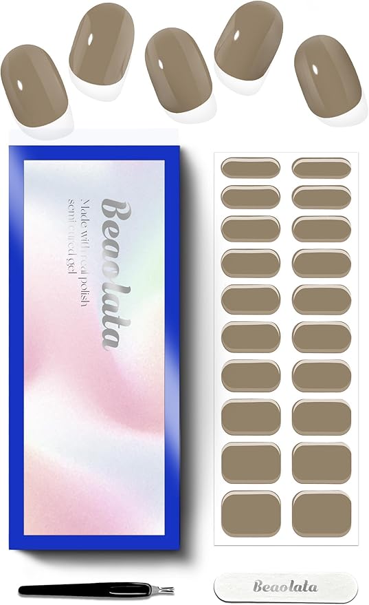 Semi Cured Gel Nail Strips - UV Light Gel Nail Stickers - 20 Long Lasting Salon Quality Wraps (Mocha Grey)