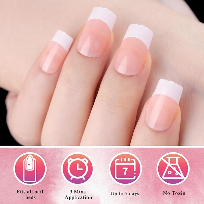 AddFavor French Tip Press on Nails Short Fake Nails, 120pcs White French Tip Nails Press on Nail Square Nude False Acrylic Nails French Nail Tips with Adhesive Tab for Women Girls