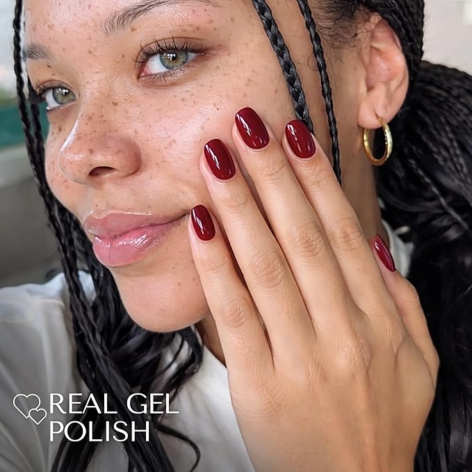 Ami Amour- Gel Nail Strips Cured Polish Color That Pops (Last 14+ Days) | Semi Cured Nail Sticker Wraps For Quick Easy Application (Cherry Red)