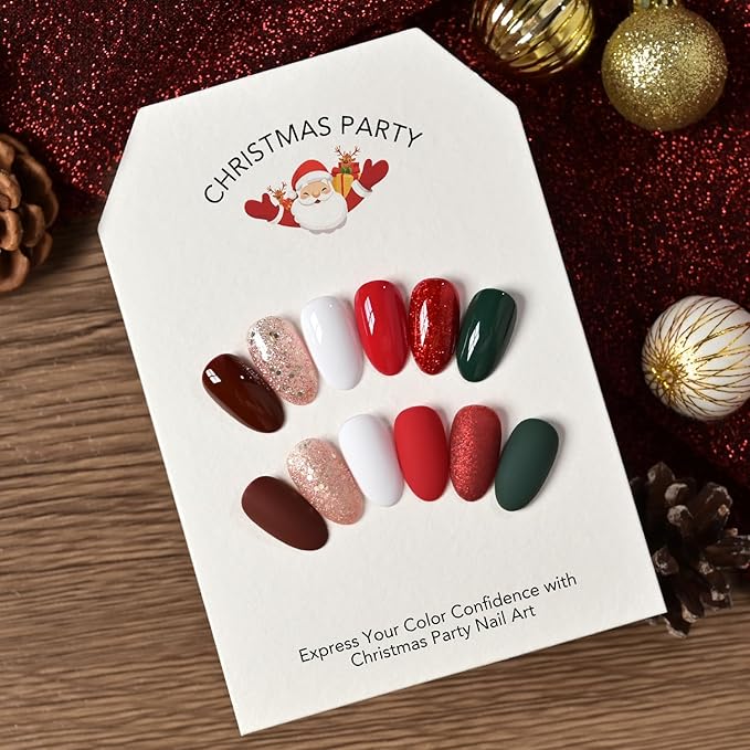 GAOY Christmas Red Gel Nail Polish Set, 6 Colors Glitter Burgundy Red Green Sparkle Gold, UV Light Cure Gel Polish for Nail Art DIY at Home