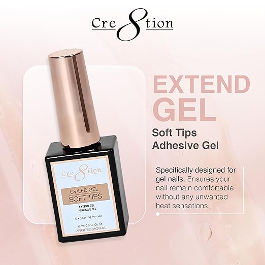 Cre8tion Extend Gel, Professional Soft Tips Adhesive Gel for Long-Lasting Nail Extensions, 0.5 Fl Oz