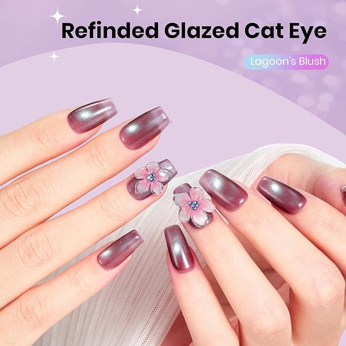 Beetles Lagoon’s Blush Purple Cat Eye Gel Nail Polish - 15ML Purple Cat Eye Glitter Gel Polish Magnetic Shimmer Effect Soak Off UV Nail Art Design Salon DIY Manicure Gift for Women