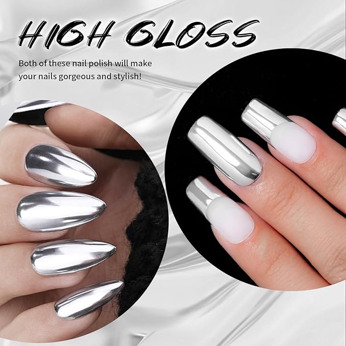 12ml Metallic Painting Gel Liner Nail Art 3D Mirror Chrome Effect Nail Polish Metal Painted Drawing Build in Thin Brush Soak Off UV/LED Ultra Mirror Silver Gel for Nail Art Manicure