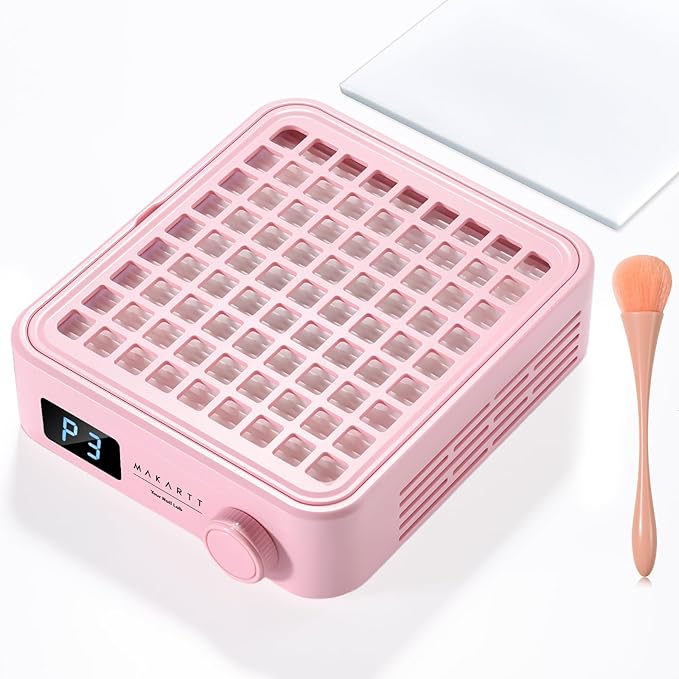 Makartt MIni Nail Dust Collector - Professional Powerful Suction Larina Dust Cleaner with LED Display, Adjustable Speed Wrist Rest and Reusable Filter for Nail Tech Acrylic Gel Polishing Pink