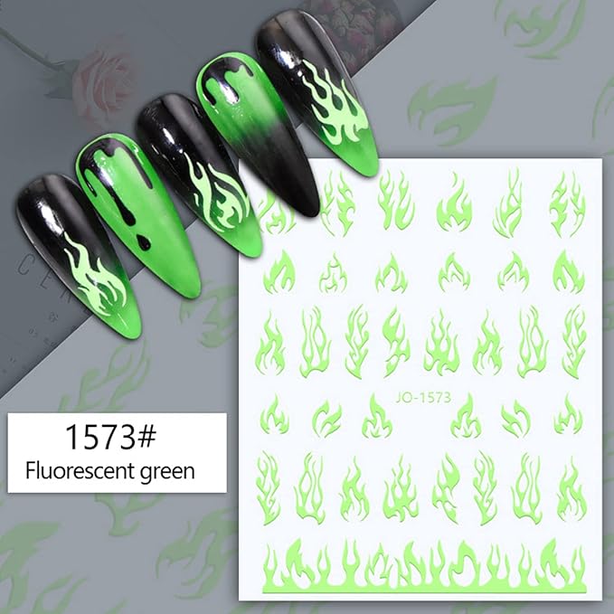 12 Colors Flame Nail Art Stickers, 3D Fire Self-Adhesive Sticker Design, Laser Gold Silver Red Black White Pink Yellow Green Flame Nail Transfer Decals Supplies for Women Manicure Decorations