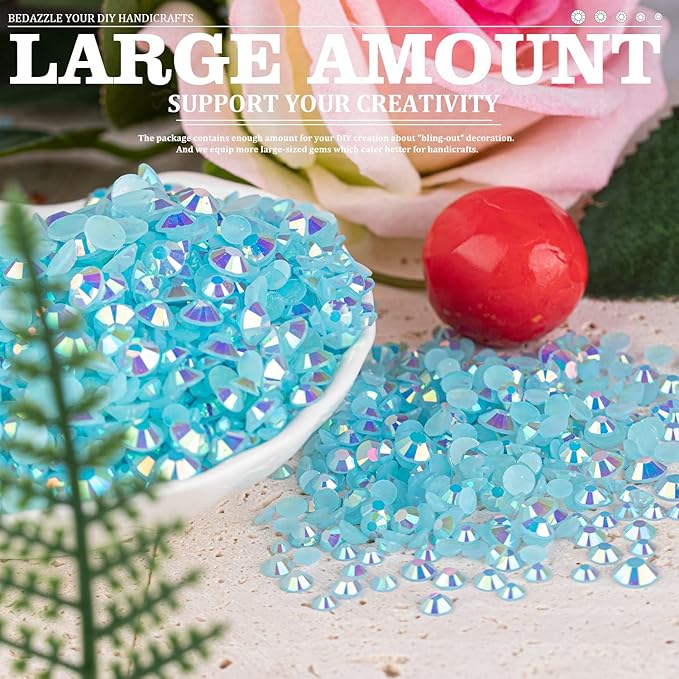 5000PCS Resin Rhinestones with Tweezers for Crafting, 2/3/4/5/6mm Flatback Jelly Rhinestones, 3 Box Lake Blue AB Non Hotfix Crystal Gems for DIY Crafts Mugs Tumblers Clothes Makeup Nail