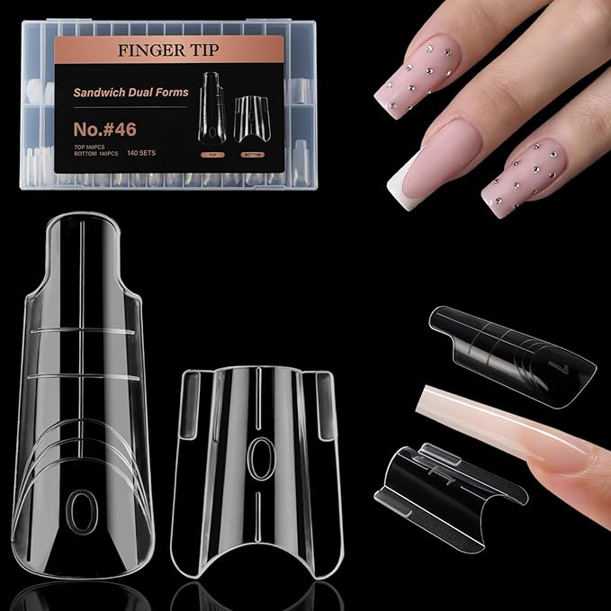 280 Pcs Original Sandwich Nails Dual Form with Guide Lines Short Coffin Nail Mold for Builder Gel Nail Extensions Art Design Salon DIY at Home