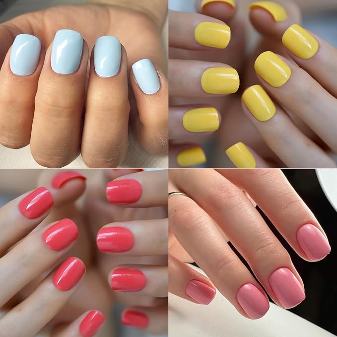 AddFavo 576pcs Square Press on Nails Short Fake Nails, Full Cover Glossy Short Nails Press on Acrylic False Nail Tips 24 Colors for Women