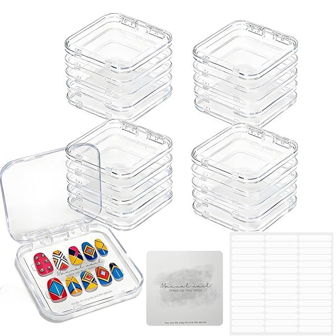 20 Pack Press on Nail Packaging Kit - Clear Press on Nail Boxes with Cards and Adhesive Tape, Professional Nail Case for Small Business and Storage DIY Nail Projects
