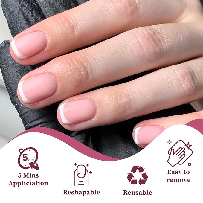 120PC White French Tip Press on Nails Short Fake Nails Press ons with 5*Adhesive Tabs, Pink Square Acrylic Nail Press on Nail French Tip Nails False Artificial Fingernails Stick on Nails-M