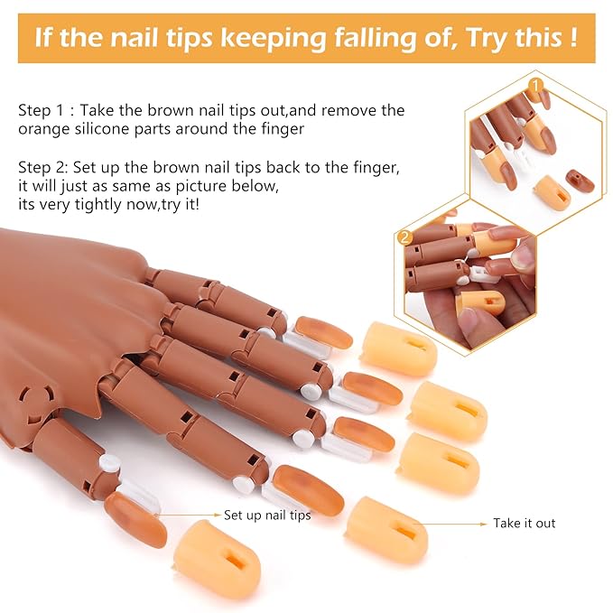 LIONVISON Practice Hand for Acrylic Nails,Flexible Practice Hands Fingers with Nail Kit,Acrylic Powder Brush Nail Art Decoration Tools for Professional Beginners