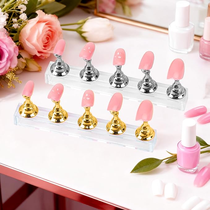 Nail Stand Nail Holder for Painting Nails 2 Sets Press on Nails Stand Display with 96 Pcs Reusable Adhesive Putty Clay Magnetic Acrylic Nailss Art Tools Accessories for DIY Salon Supplies Gold, Silver