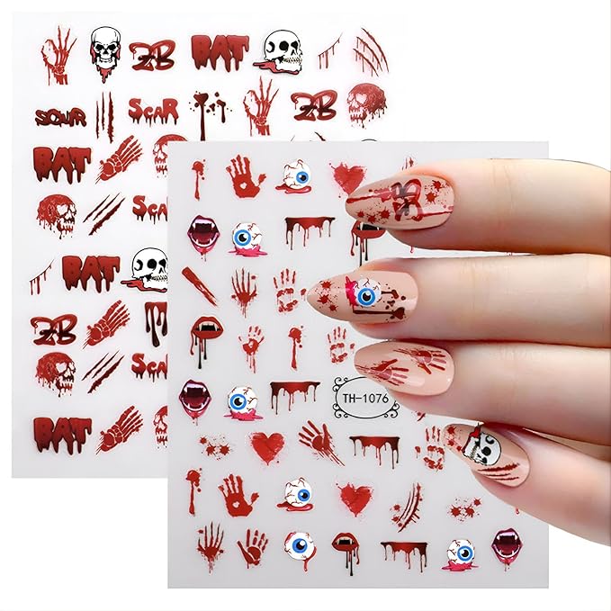12 Sheets Halloween Nail Art Stickers Decals Glow in The Dark, Cute Spider Web Pumpkin Ghost Skull Bat 3D Design Self-Adhesive Nail Art Decals, DIY Manicure Decoration Supplies for Women Kids