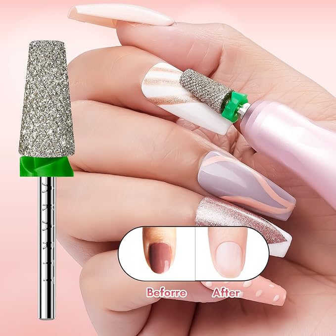 Makartt Nail Drill Bits, Tapered Barrel Carbide Diamond Sanding Bit for Gel Nail Polish Remove, Upgrade Nail Drill Tips with Cross Teeth and Dust-Proof Ring for Manicure Salon Nail Shaping, C #80 Grit