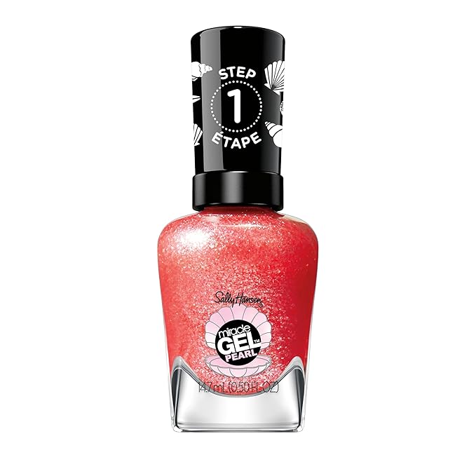 Sally Hansen Miracle Gel Pearls Salon Quality Nail Polish | Gel-Like Formula, Two-Step System, No UV Light Needed, Long Lasting | Sheer, Shimmer | 907 Rare Red Pearl | Ruby Red Nail Color