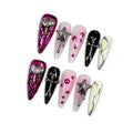 10PCS Y2K Press on Nails with Tools Kit, Long Stiletto Glossy Nails in Pink & Black, Salon Nails with 3D Metal Charms (Heart/Star/Cross), Edgy Punk Style for Party-Ready & Daily Wear(Size M)