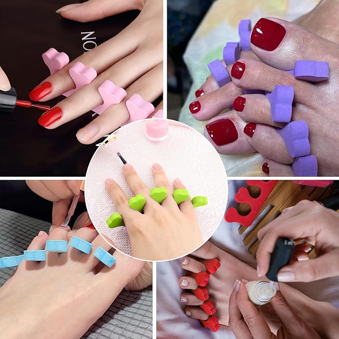 50pcs Toe Separators for Nail Polish, Soft Sponge Pedicure Toe Separators for Women Nail Polish, Premium Toenail Divider Polishing Tool Kit 5 Colors