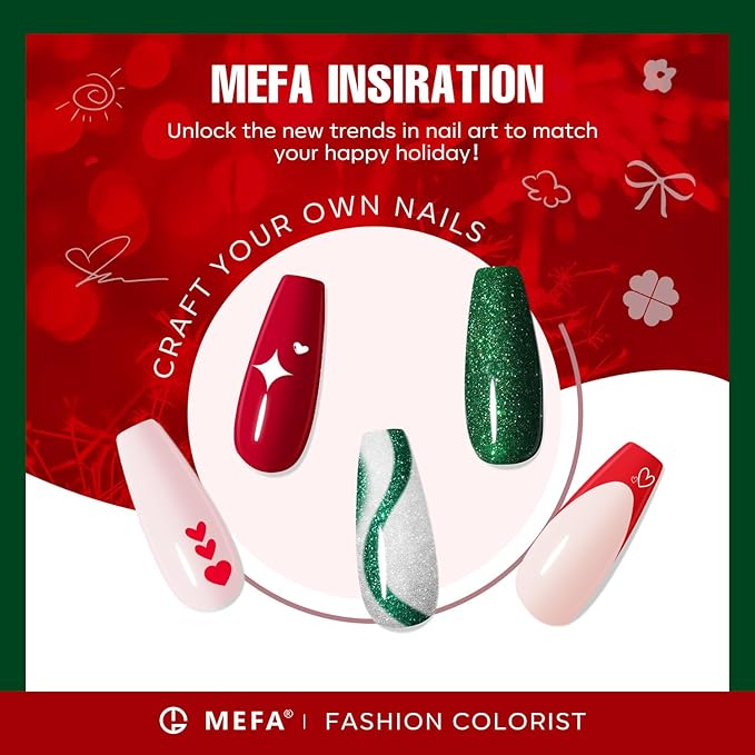 MEFA Gel Nail Polish Set, 6 Colors Burgundy Red Dark Green Glitter Gel Polish Silver Gold Sparkle Nail Polish Manicure Soak Off DIY Salon Decorations Gifts