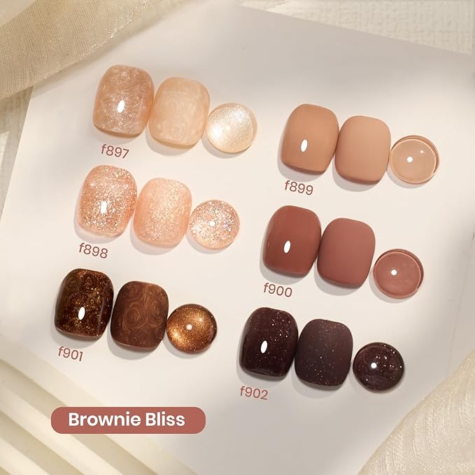 beetles Gel Nail Polish Set - Brownie Bliss 6 Colors Nail Polish Set Light Dark Brown Nail Kit Pearl Shimmering Soak Off UV LED Lamp Needed Manicure DIY Home Gift for Women Girls