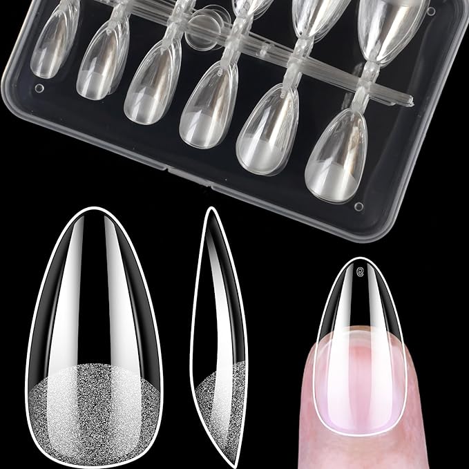 Short Almond Soft Gel Nail Tips, 120PCS Pre Buff Full Cover Shaped Nail Extenison Tips Half Matte Gel X Nail Tips Acrylic False Nail Tips
