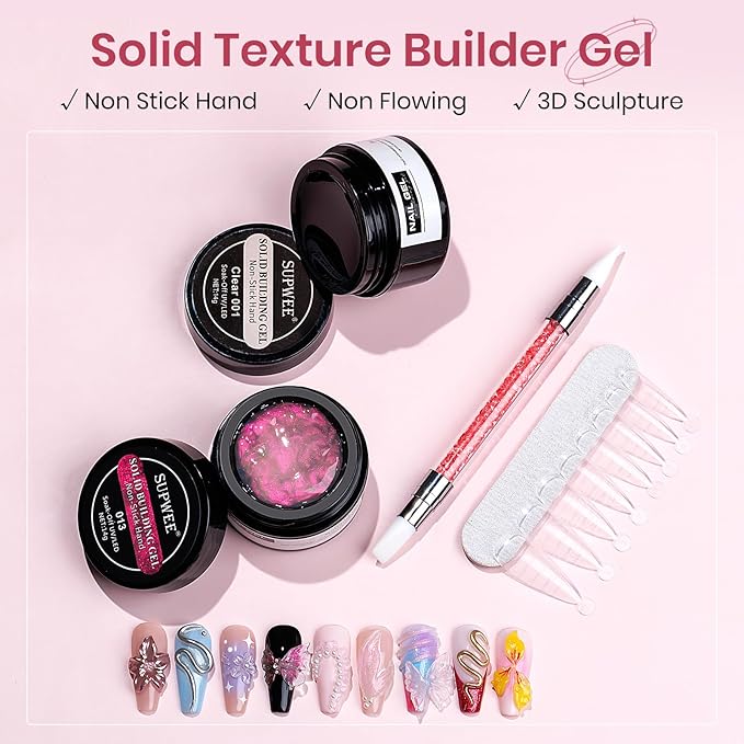 Pink Aurora and Clear Nail Extension Gel Solid Builder Gel for Nails 3D Sculpture Molding Carving Home DIY Gift for Women Girls