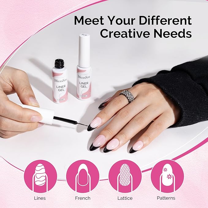 MelodySusie 8ML Black Gel Liner Nail Art Polish,for Line and Patterns of Painting,French Nail Tips,DIY Manicure Pedicure for Home DIY Salon Use