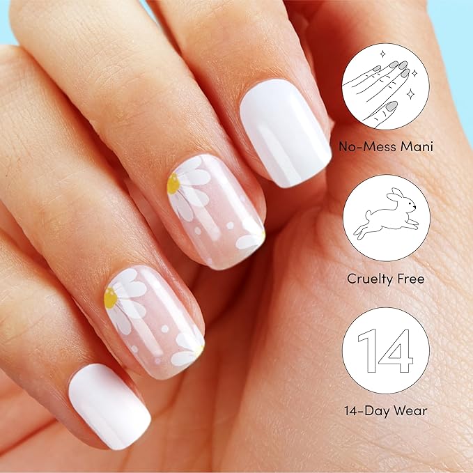 Dashing Diva Glaze Nail Strip Duo - Perfect Petals Collection - Swiss Alps & Daisy Dukes - Long Lasting, Chip Resistant, Semi-Cured Gel Nail Strips - Contains 2 Colors