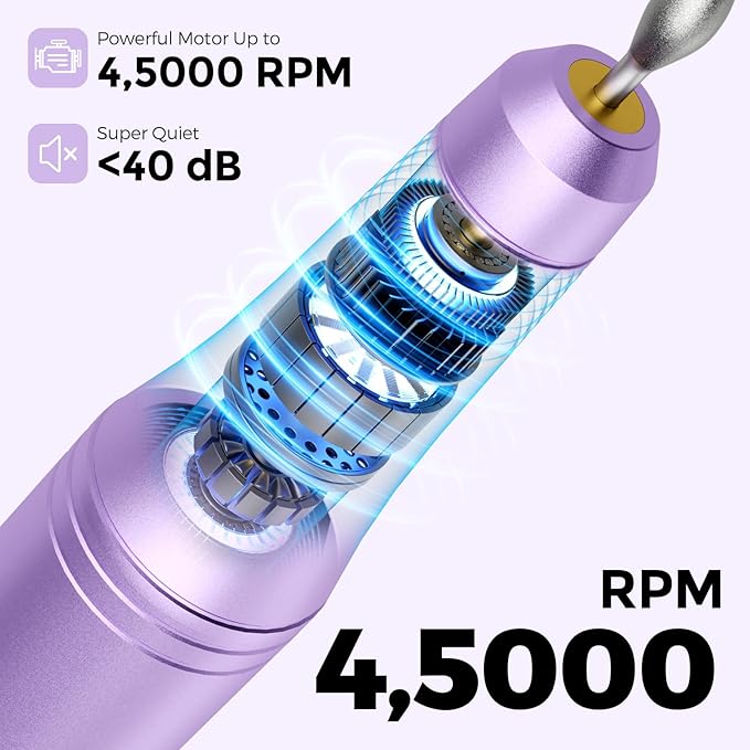 Electric Nail Drill Kit, Electric Nail File Cordless Nail Drill Machine for Acrylic Gel Dip Powder Nails, Professional Portable Manicure Pedicure Rechargeable Lightweight for Home Salon Use
