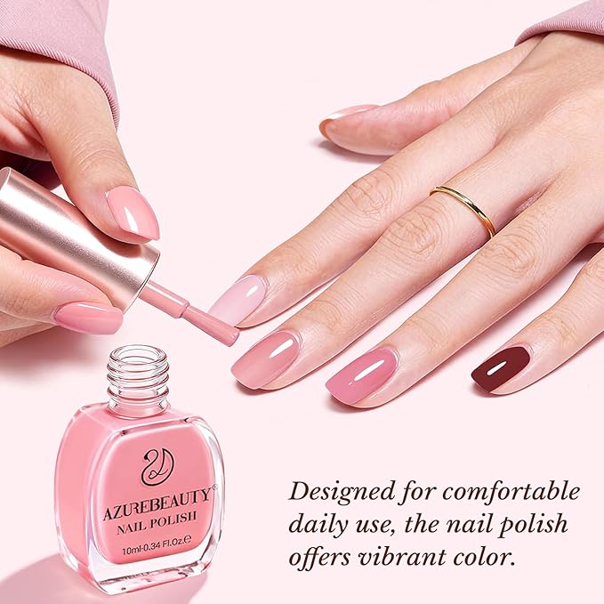 AZUREBEAUTY Pink Nail Polish Set, 4 Pink Shades Nail Color Kit Glossy Nail Polish for Natural Nails, DIY Manicure Salon Home Gift for Women