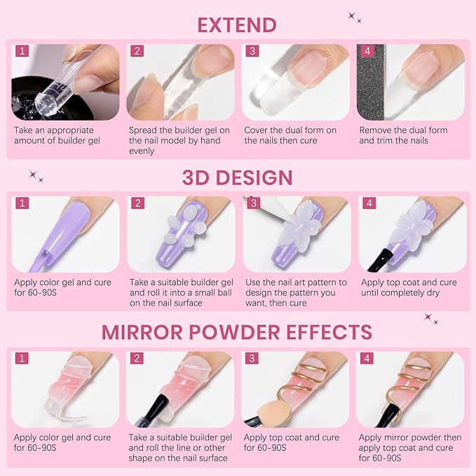 3d Sculpting Gel for Nail Art, Non-Stick Hand Solid Builder Gels Clear White and Pink Aurora 3d Gel Nail Art for Home Manicure, Nail Salon, Nail Charms, Solid, Extension, Carving Hard Gels
