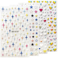 5D Embossed Heart & Star Nail Art Stickers, Colorful Heart-Shaped & Star-Shaped Nail Decals, Self-Adhesive Nail Supplies for Women's Manicure Decoration